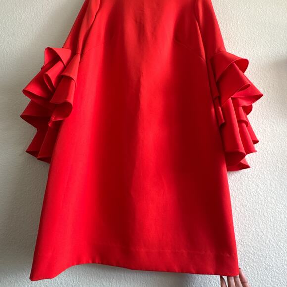 Milly June Ruffle Sleeve Red Cocktail Shift Dress Women’s Size 4 - Picture 5 of 14
